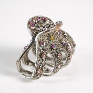 Vintage Conair Sophisticates Bejeweled Barrette Hair Clip Metal Jewelry Pink